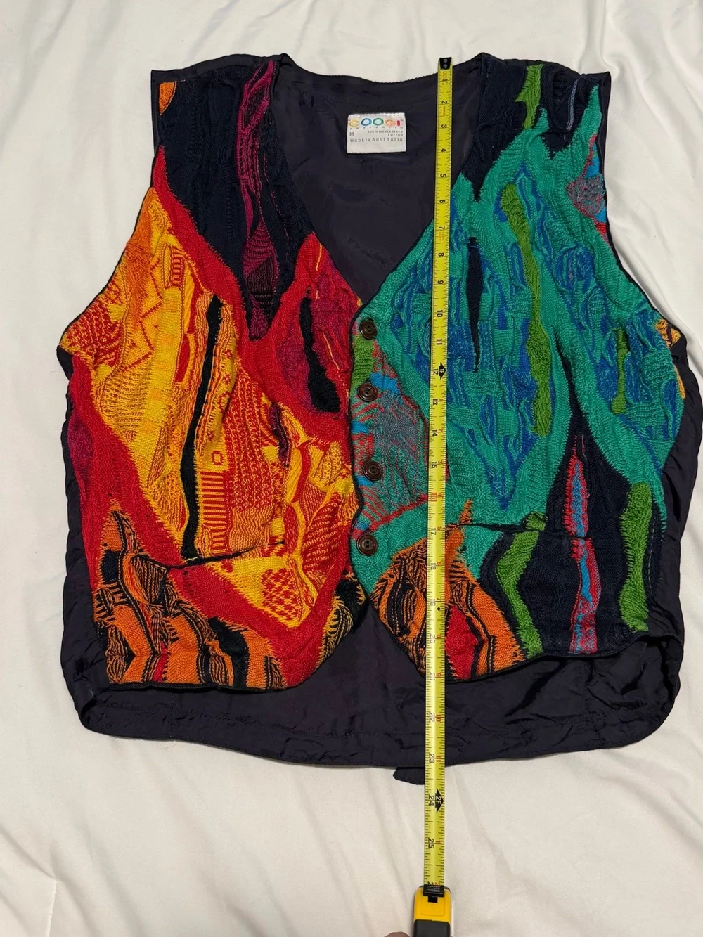 COOGI Multicolor Wave Knit Button-Front Vest in Red, Orange, Green, Blue